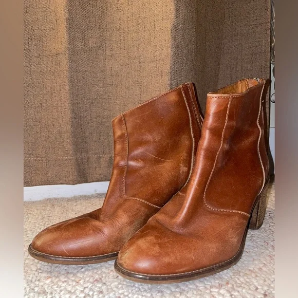 Madewell Brown Ankle Boot with Chunky Heel Western Leather Comfy Zip Up Cowgirl - Picture 4 of 14